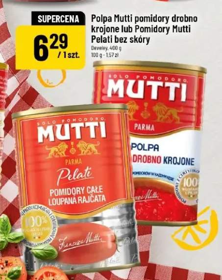 Polpa pomidory drobno krojone lub Pomidory Pelati bez skóry