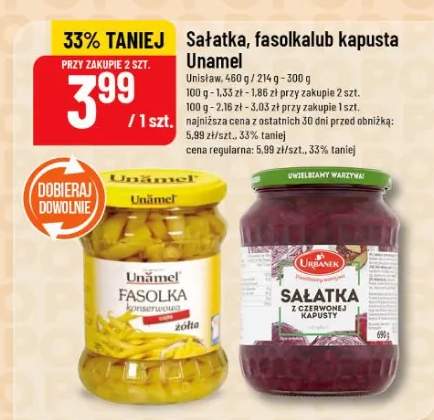 Sałatka, fasolka lub kapusta Unámel