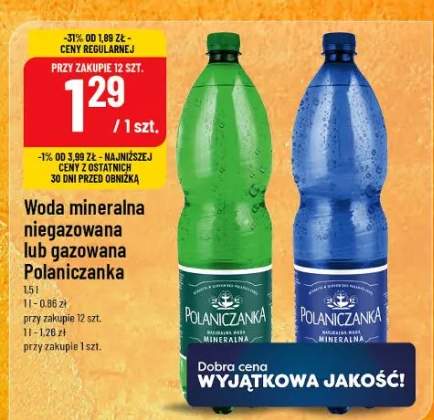 Woda mineralna niegazowana lub gazowana Polaniczanka