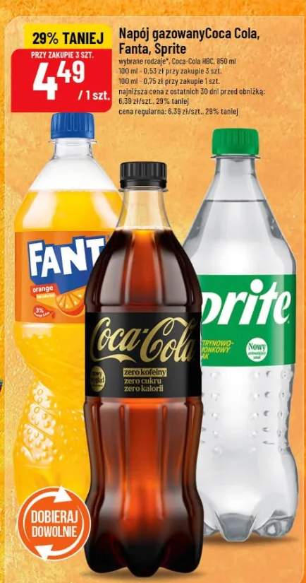 Napój gazowany Coca Cola, Fanta, Sprite wybrane rodzaje