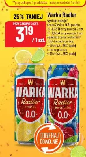 Piwo Warka Radler wybrane rodzaje