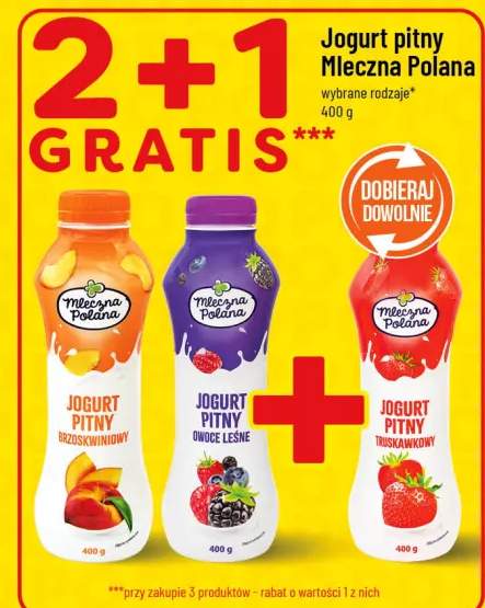 Jogurt pitny Mleczna Polana wybrane rodzaje