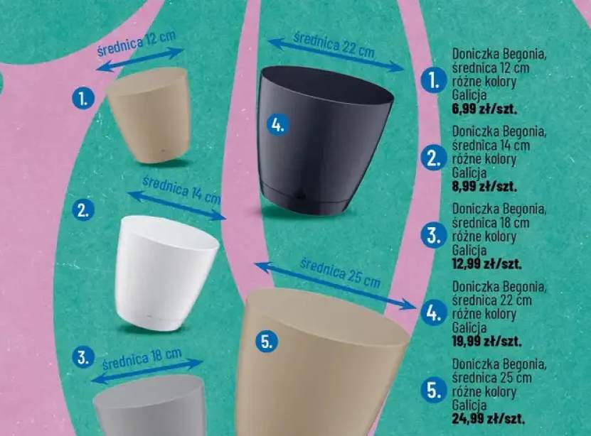 Doniczka Begonia średnica 22cm różne kolory