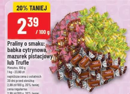 Praliny o smaku: babka cytrynowa, mazurek pistacjowy lub Trufle