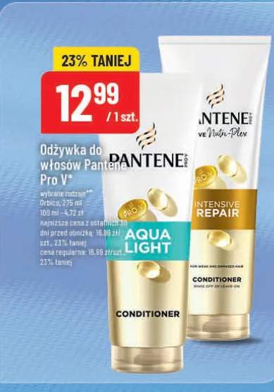 Odżywka do włosów Pantene Pro V wybrane rodzaje Braun, 200 ml 100 ml - 6,50 zł. Najniższa cena z ostatnich 30 dni przed obniżką 16,90 zł (-23% taniej) Cena regularna 16,98 zł (-23% taniej)