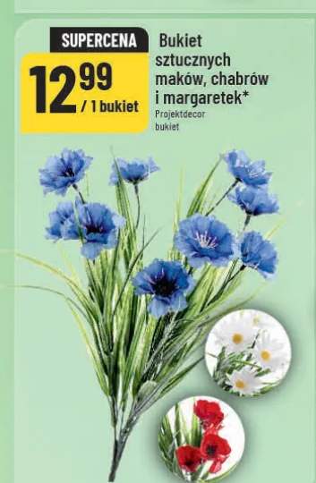 Bukiet sztucznych maków, chabrów i margaretek