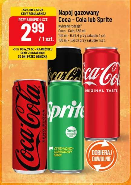 Napój gazowany Coca-Cola lub Sprite