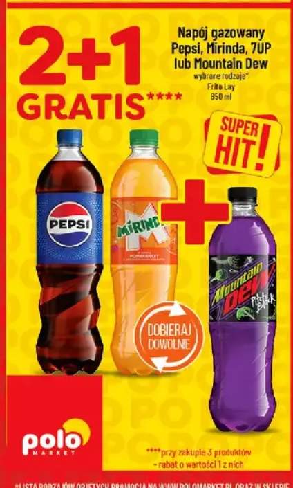 Napój gazowany Pepsi, Mirinda, 7UP lub Mountain Dew wybrane rodzaje