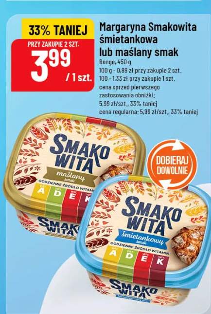 Margaryna śmietankowa lub maślany smak