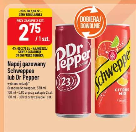 Napój gazowany Schweppes lub Dr Pepper