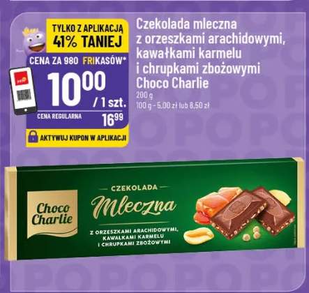 Czekolada mleczna z orzeszkami arachidowymi, kawałkami karmelu i chrupkami zbożowymi Choco Charlie