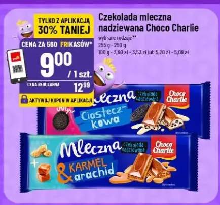 Czekolada mleczna nadziewana Choco Charlie różne rodzaje Ciasteczka i Kawa lub Karmel i Arachidy