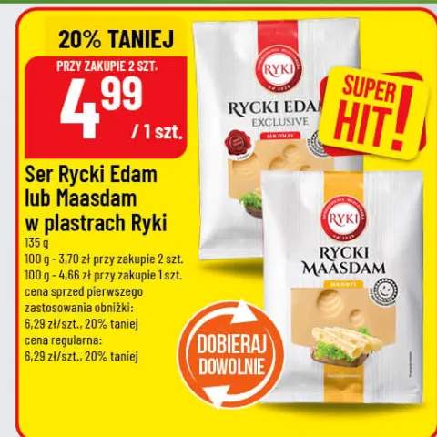 Ser Edam lub Maasdam w plastrach