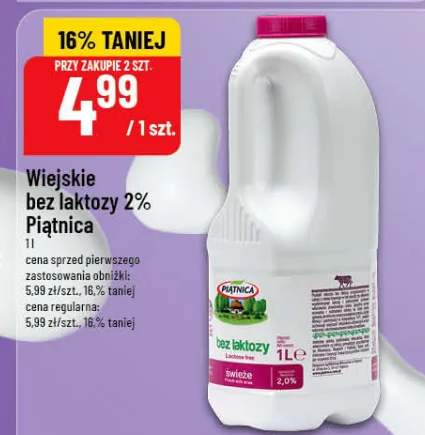 Mleko wiejskie bez laktozy 2% Piątnica