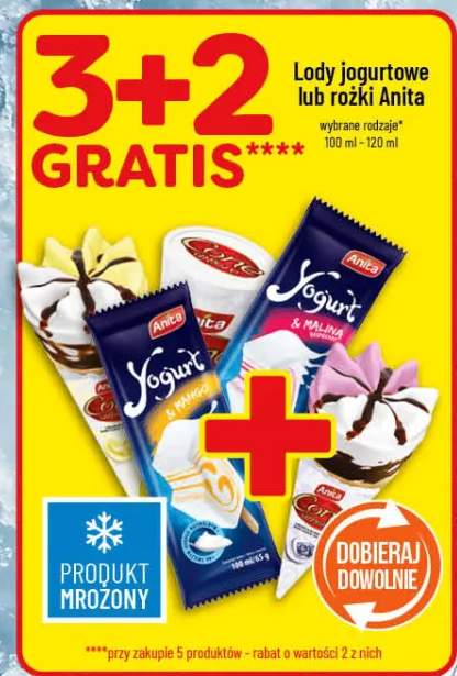 Lody jogurtowe lub rożki Anita wybrane rodzaje