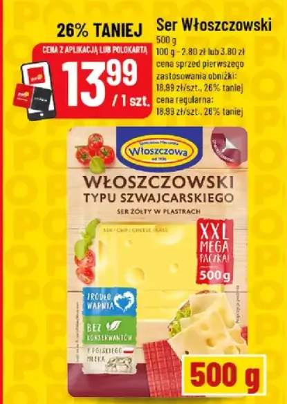 Ser włoszczowski typu szwajcarskiego w plastrach