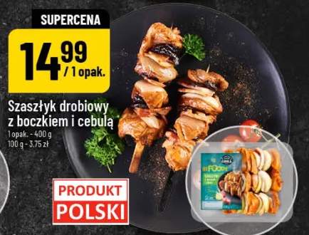 Szaszłyk drobiowy z boczkiem i cebulą