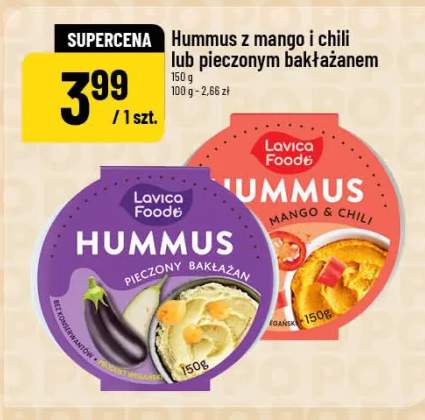 Hummus z mango i chili lub pieczonym bakłażanem