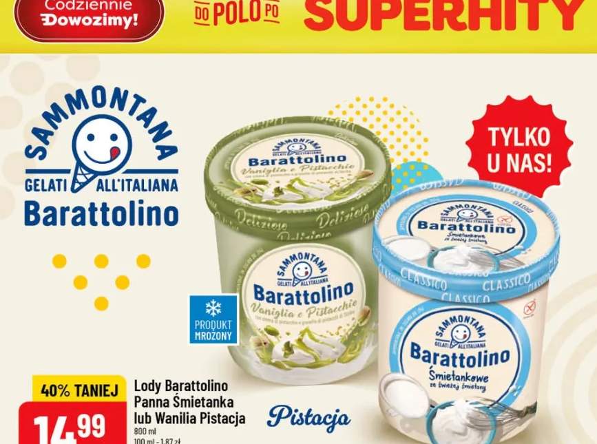 Lody Barattolino Panna Śmietanka lub Vaniglia Pistacja