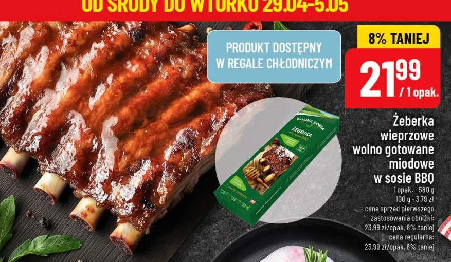 Żeberka wieprzowe wolno gotowane miodowe w sosie BBQ Dolina Dobra