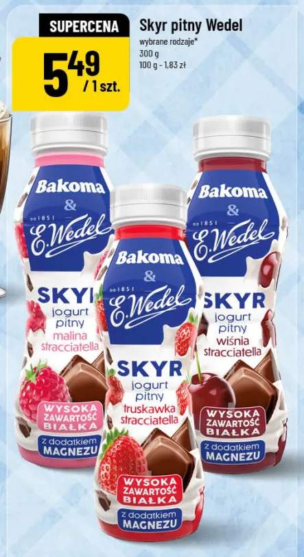 Skyr pitny Wedel Bakoma wiśnia stracciatella