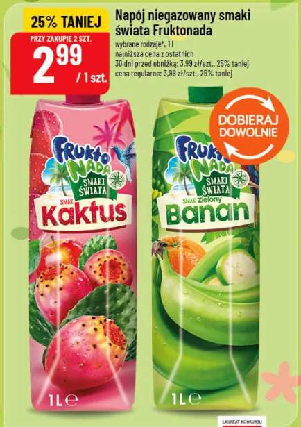 Napój niegazowany smaki świata Fruktonada Zielony Banan