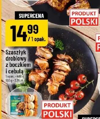 Szaszłyk drobiowy z boczkiem i cebulą