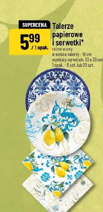 Talerze papierowe i serwetki średnica talerzy 18cm wymiary serwetek 33x33cm