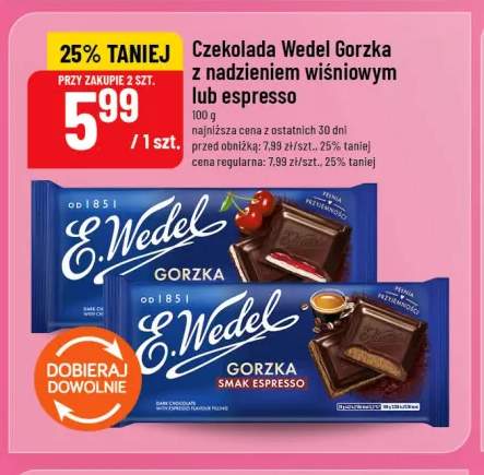 Czekolada E.Wedel Gorzka z nadzieniem wiśniowym