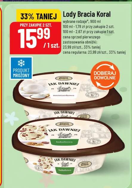 Lody Bracia Koral Jak Dawniej śmietankowe 900ml