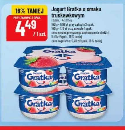 Jogurt Gratka o smaku truskawkowym 4-pak 115g