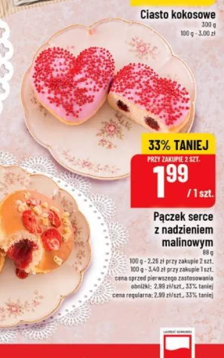 Pączek serce z nadzieniem malinowym