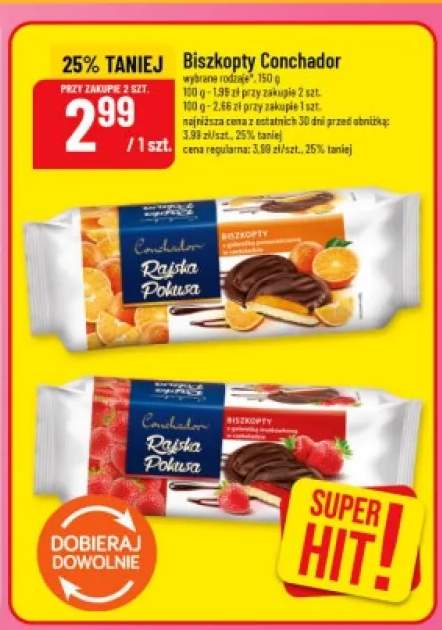 Biszkopty Conchador Rajska Pokusa z galaretką pomarańczową w czekoladzie