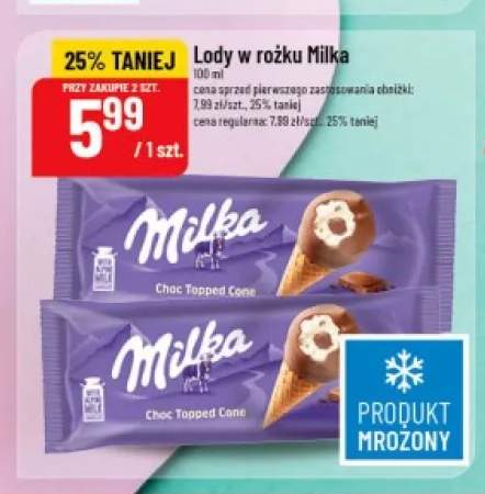 Lody w rożku Milka Choc Topped Cone
