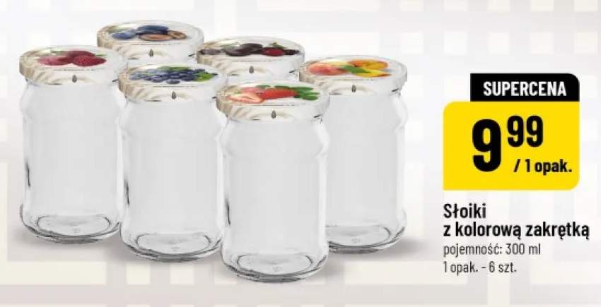 Słoiki z kolorową zakrętką 6-pak 300ml