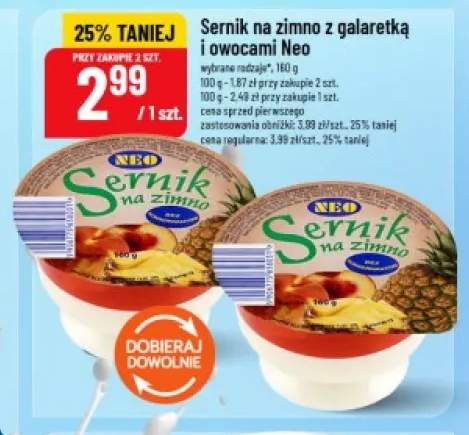 Sernik na zimno z galaretką i owocami Neo brzoskwinia