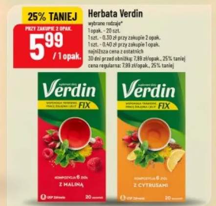 Herbata Verdin kompozycja 6 ziół z maliną