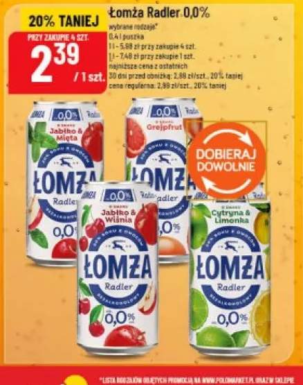 Piwo bezalkoholowe Łomża Radler 0,0% Jabłko & Wiśnia