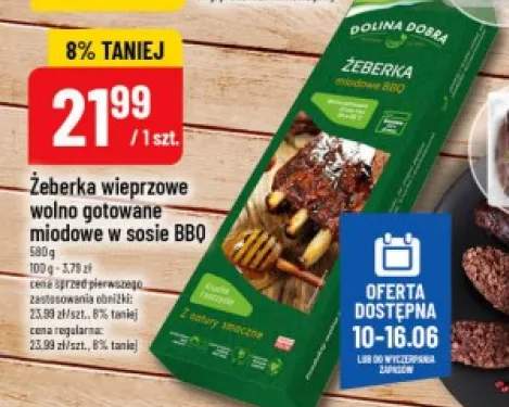 Żeberka wieprzowe wolno gotowane miodowe w sosie BBQ Dolina Dobra