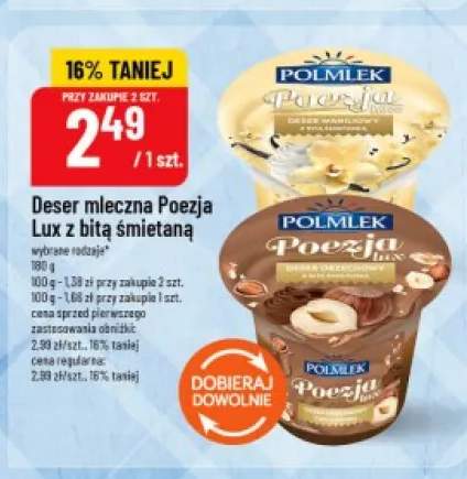 Deser mleczny Poezja Lux waniliowy z bitą śmietaną Polmlek