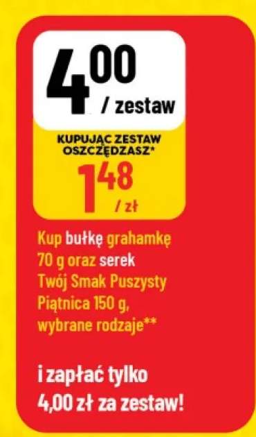 Zestaw Serek śmietankowy Twój Smak Puszysty Piątnica i Bułka grahamka