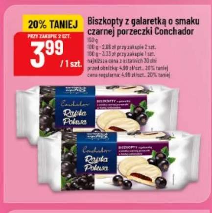 Biszkopty z galaretką o smaku czarnej porzeczki w czekoladzie Conchador Rajska Pokusa