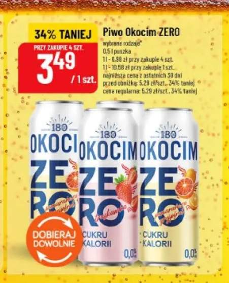 Piwo bezalkoholowe Okocim Zero Pomarańcza i Limonka