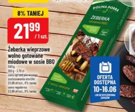 Żeberka wieprzowe wolno gotowane miodowe w sosie BBQ Dolina Dobra
