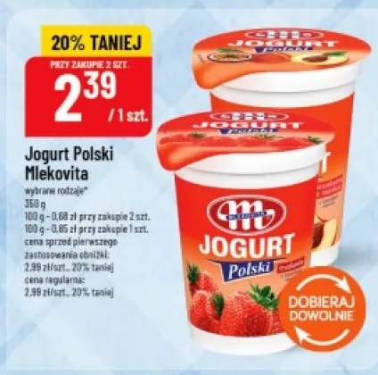 Jogurt Polski brzoskwiniowy Mlekovita +1 wariant