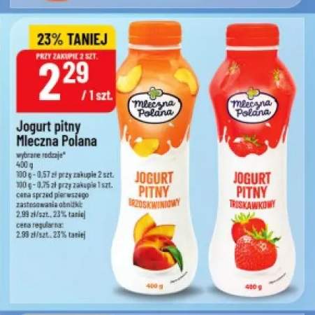 Jogurt pitny Mleczna Polana o smaku brzoskwiniowym +1 wariant