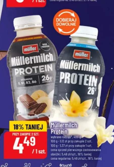 Napój mleczny Müllermilch Protein o smaku czekoladowym +1 wariant