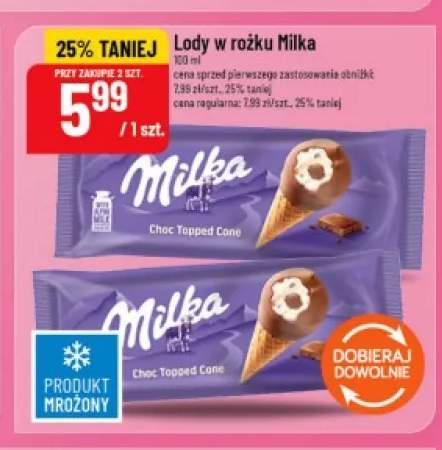 Lody w rożku Milka Choc Topped Cone