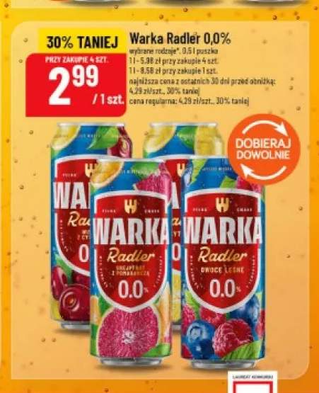Piwo bezalkoholowe Warka Radler Grejpfrut z pomarańczą +1 wariant