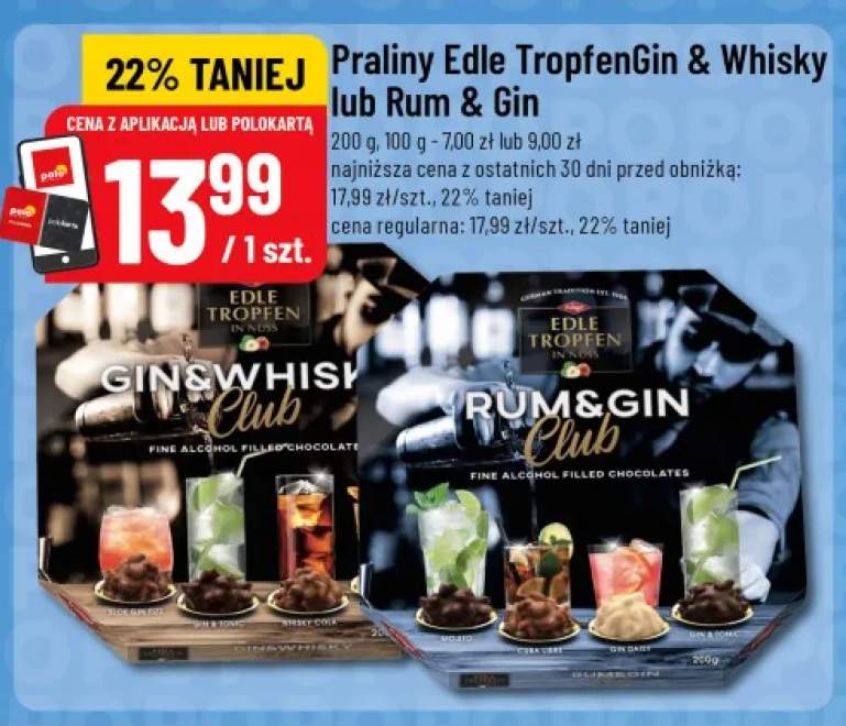 Praliny Edle Tropfen Rum & Gin +1 wariant